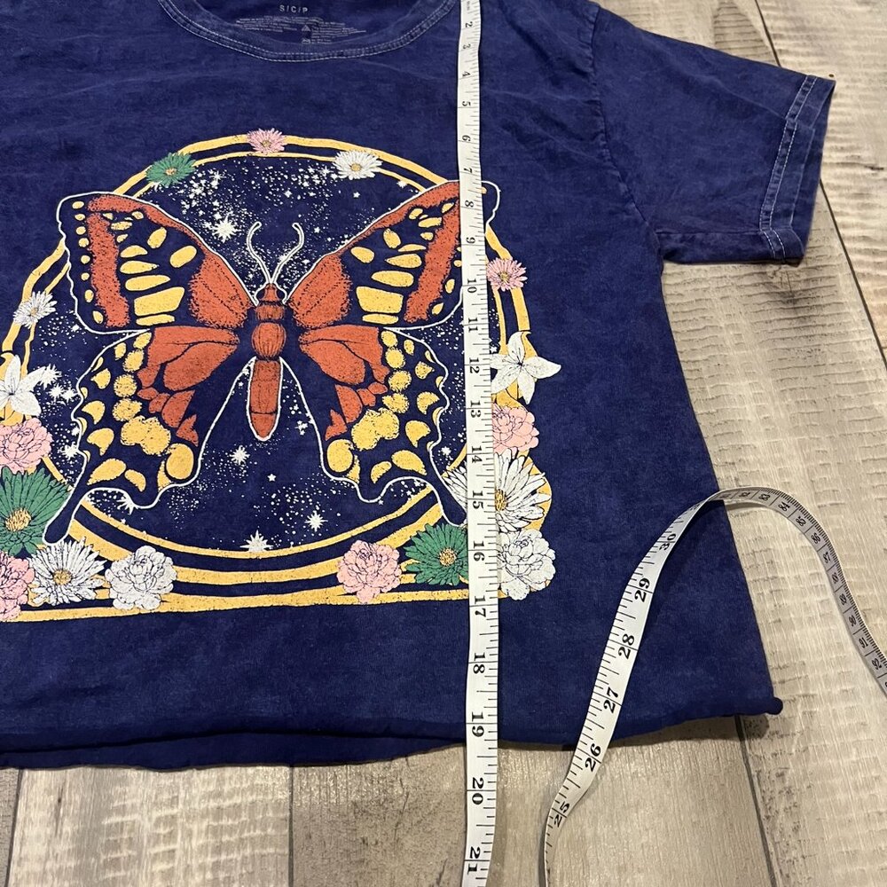 Fifth Sun 100% Cotton Mineral Wash Butterfly Flowers Celestial Crop T-Shirt S - Picture 5 of 6